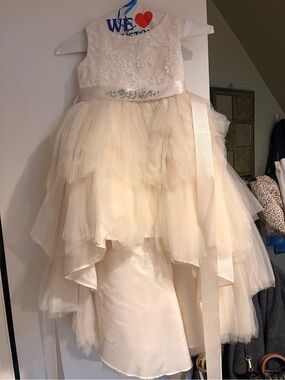 Tip Top Kids Ivory Layered Tulle Party Dress with Satin Sash- Flower girl dress